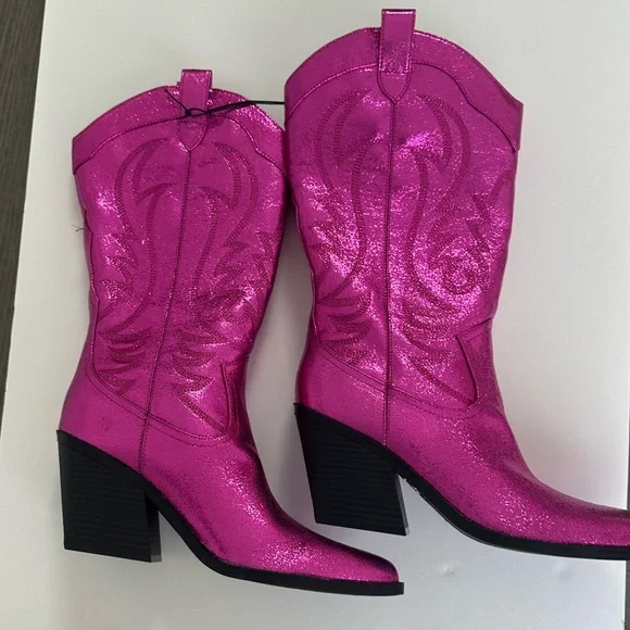 Nine West Western Pink Metallic Keeks boots size 8.5
Metallic cowboy boots - Picture 2 of 11